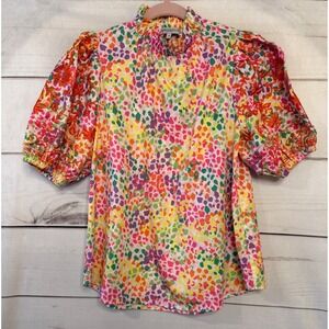 Periwinkle Collection Abstract Confetti Puff‎ Sleeve Embroidered Blouse Small